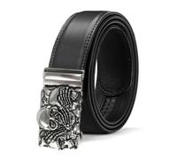 Glamexx24 Men's Automatic Buckle Belt: Wide 35 mm Skeleton Animal Belt for Men with Ratchet, Adjustable Size, Black, Three-dimensional skull silver, Gürtelgröße 115 cm
