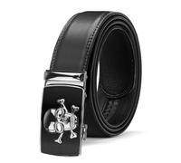 Glamexx24 Men's Belt Skull Pattern Belt Wide 35 mm Automatic Buckle Ratchet Leather Belt Various Colours and Lengths for Men, Buckle Model 7 + Black Belt, Gürtelgröße 120 cm