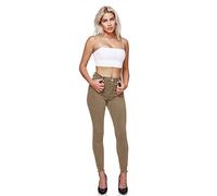 Glamexx24 Women's Coloured Skinny Fit Jeans High-Waist Stretch Trousers Boyfriend Pants, brown, S