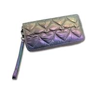 Glamexx24 Women's Purse Long Format Wallet with Flowers Geometric Pattern Purse with Zip Many Compartments, Grey-purple