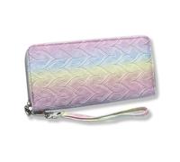 Glamexx24 Women's Purse Long Format Wallet with Flowers Geometric Pattern Purse with Zip Many Compartments, Yellow Purple H.Grey
