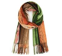 Glamexx24 Women's XXL Scarf Cuddly Warm Leopard Pattern 3 Coloured Fringe Poncho Scarf Oversized Blanket Scarf, Orange-green-brown, 200 cm x 70 cm