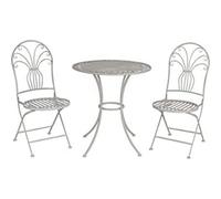 Glamhaus Garden Bistro Patio Set, 3 Piece Folding Metal Garden Set, Foldable Table And Two Chairs (Salerno Antique Grey)