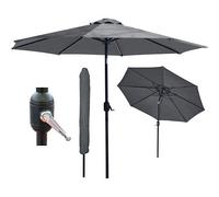 GlamHaus Garden Parasol Solar LED 2.7M ,Tilting Table Umbrella with Crank Handle, Protection UV40, Free Parasol Cover- Dark Grey