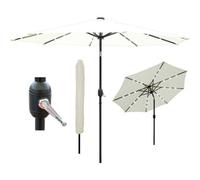 Glamhaus Garden Parasol Solar Led 2.7M ,tilting Table Umbrella With Crank Handle, Protection Uv40, Includes Parasol Cover- Cream