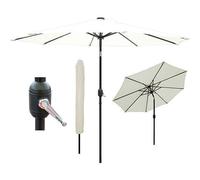 GlamHaus Garden Parasol Solar LED 2.7M ,Tilting Table Umbrella with Crank Handle, Protection UV40, Includes Parasol Cover- Cream