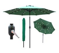 Glamhaus Garden Parasol Solar Led 2.7M ,tilting Table Umbrella With Crank Handle, Protection Uv40, Includes Parasol Cover- Green