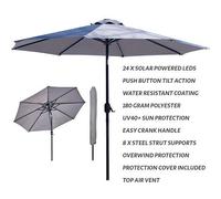 GlamHaus Garden Parasol Solar LED 2.7M ,Tilting Table Umbrella with Crank Handle, Protection UV40, Includes Parasol Cover- Grey