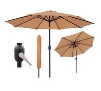 GlamHaus Garden Parasol Solar LED 2.7M ,Tilting Table Umbrella with Crank Handle, Protection UV40, Includes Parasol Cover- Sand