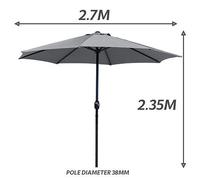 GlamHaus Garden Parasol Table Umbrella 2.7M Crank Handle, UV40 Protection, Includes Protection Cover, Robust Steel - Dark Grey