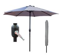 Glamhaus Garden Parasol Table Umbrella 2.7M With Crank Handle, Uv40 Protection, Free Protection Cover, Robust Steel - Light Grey