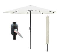 GlamHaus Garden Parasol Table Umbrella 2.7M with Crank Handle UV40 Protection Free Protection Cover Robust Steel Cream
