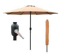 GlamHaus Garden Parasol Table Umbrella 2.7M with Crank Handle, UV40 Protection, Includes Protection Cover, Robust Steel - Sand