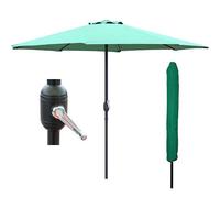 GlamHaus Garden Parasol Table Umbrella 2.7M with Crank Handle, UV40 Protection, Includes Protection Cover, Robust Steel - Green