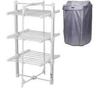 GlamHaus Heated Clothes Airer Dryer Rack Aluminium with Cover Electric 220W - Indoor - Folds Flat for Easy Storage