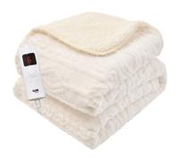 GlamHaus Heated Electric Throw Blanket - Luxurious & Soft Design - 9 Temperature Settings & 9-Hour Timer White