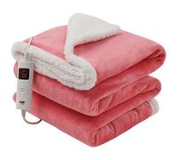 GlamHaus Heated Throw Electric Blanket 6 Heat and 3 Timer Auto Shut Off - Digital Control - Machine Washable - Dark Pink
