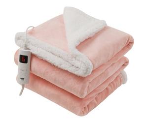 Glamhaus Heated Throw Electric Blanket 6 Heat And 3 Timer Auto Shut Off - Digital Control - Machine Washable - Light Pink