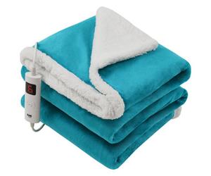 Glamhaus Heated Throw Electric Blanket 6 Heat And 3 Timer Auto Shut Off - Digital Control - Machine Washable - Light Blue