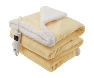 Glamhaus Heated Throw Electric Blanket 6 Heat And 3 Timer Auto Shut Off - Digital Control - Machine Washable - Yellow
