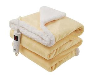 GlamHaus Heated Throw Electric Blanket 6 Heat and 3 Timer Auto Shut Off - Digital Control - Machine Washable - Yellow
