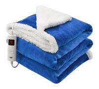 GlamHaus Heated Throw Electric Fleece Over Blanket Sofa Bed Large 160 X 130cm - 6 Heat and 3 Timer Auto Shut Off - Soft Reversible Design - Digital Control - Machine Washable (Dark Blue)