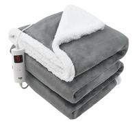 GlamHaus Heated Throw Electric Fleece Over Blanket Sofa Bed Large 160 X 130cm - 6 Heat and 3 Timer Auto Shut Off - Soft Reversible Design - Digital Control - Machine Washable (160x130cm Grey)