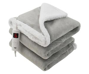 GlamHaus Heated Throw Electric Fleece Over Blanket Sofa Bed Large 160 X 130cm - 6 Heat and 3 Timer Auto Shut Off - Soft Reversible Design - Digital Control - Machine Washable (160x130cm Light Grey)