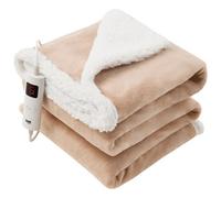 Glamhaus Heated Throw Electric Fleece Over Blanket Sofa Bed Large 160 X 130Cm Toasted Almond