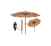 Glamhaus Khaki Solar Power LED Tilting Parasol Waterproof Garden Umbrella 2.7M Glamhaus Khaki