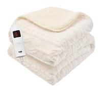 GlamHaus Luxury Electric Heated Throw Blanket, Soft Reversible Fleece Over Blanket for Sofa Or Bed, Large 160 x 130cm, Heat and Timer Settings, Auto Shut-Off, Machine Washable (White)