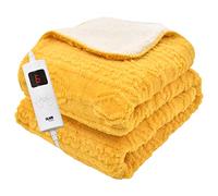 GlamHaus Luxury Electric Heated Throw Blanket, Soft Reversible Fleece Over Blanket for Sofa Or Bed, Large 160 x 130cm, Heat and Timer Settings, Auto Shut-Off, Machine Washable (Yellow)