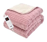 GlamHaus Luxury Electric Heated Throw Blanket, Soft Reversible Fleece Over Blanket for Sofa Or Bed, Large 160 x 130cm, Heat and Timer Settings, Auto Shut-Off, Machine Washable (Pink)
