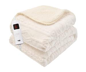 GlamHaus Luxury Electric Heated Throw Blanket, Soft Reversible Fleece Over Blanket for Sofa Or Bed, Large 160 x 130cm, Heat and Timer Settings, Auto Shut-Off, Machine Washable (White)