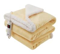GlamHaus Luxury Electric Heated Throw, Large Reversible Fleece Over Blanket for Sofa or Bed, 160 x 130cm, Heat And Timer Setting, Auto Shut Off, Digital Controller, Machine Washable (Yellow)