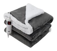 GlamHaus Luxury Electric Heated Throw, Large Reversible Fleece Over Blanket for Sofa or Bed, 160 x 130cm, Heat And Timer Setting, Auto Shut Off, Digital Controller, Machine Washable (Dark Cool Grey)