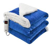 GlamHaus Luxury Electric Heated Throw, Large Reversible Fleece Over Blanket for Sofa or Bed, 160 x 130cm, Heat And Timer Setting, Auto Shut Off, Digital Controller, Machine Washable (Navy Blue)