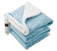 GlamHaus Luxury Electric Heated Throw, Large Reversible Fleece Over Blanket for Sofa or Bed, 160 x 130cm, Heat And Timer Setting, Auto Shut Off, Digital Controller, Machine Washable (Aquamarine Blue)