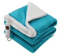 GlamHaus Luxury Electric Heated Throw, Large Reversible Fleece Over Blanket for Sofa or Bed, 160 x 130cm, Heat And Timer Setting, Auto Shut Off, Digital Controller, Machine Washable (Cyan Blue)
