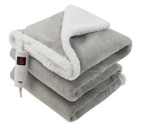 GlamHaus Luxury Electric Heated Throw, Large Reversible Fleece Over Blanket for Sofa or Bed, 160 x 130cm, Heat And Timer Setting, Auto Shut Off, Digital Controller, Machine Washable (Light Grey)