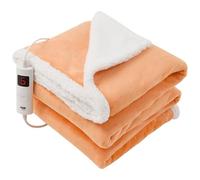 GlamHaus Luxury Electric Heated Throw, Large Reversible Fleece Over Blanket for Sofa or Bed, 160 x 130cm, Heat And Timer Setting, Auto Shut Off, Digital Controller, Machine Washable (Orange)