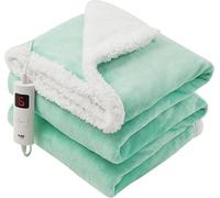 GlamHaus Luxury Electric Heated Throw, Large Reversible Fleece Over Blanket for Sofa or Bed, 160 x 130cm, Heat And Timer Setting, Auto Shut Off, Digital Controller, Machine Washable (Lucite Green)