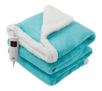 GlamHaus Luxury Electric Heated Throw, Large Reversible Fleece Over Blanket for Sofa or Bed, 160 x 130cm, Heat And Timer Setting, Auto Shut Off, Digital Controller, Machine Washable (Scuba Blue)