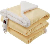 GlamHaus Luxury Electric Heated Throw, Large Reversible Fleece Over Blanket for Sofa or Bed, 160 x 130cm, Heat And Timer Setting, Auto Shut Off, Digital Controller, Machine Washable (Yellow)