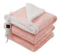 GlamHaus Luxury Electric Heated Throw, Large Reversible Fleece Over Blanket for Sofa or Bed, 160 x 130cm, Heat And Timer Setting, Auto Shut Off, Digital Controller, Machine Washable (Light Pink)