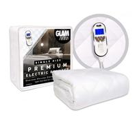 GlamHaus Single Size Electric Blanket - Fitted Mattress Bed Cover - White Diamond Quilted - Settings for Feet and Body, Timer