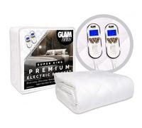 GlamHaus Super King Electric Blanket - Fitted Mattress Bed Cover - White Diamond Quilted - Settings for Feet and Body, Timer