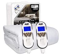 Glamhaus Super King Electric Blanket - Fitted Mattress Bed Cover - White Diamond Quilted - Settings For Feet And Body, Timer
