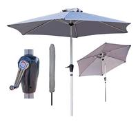 GlamHaus Tilting Garden Parasol Table Umbrella 2.7M with Crank Handle, UV40 Protection, Free Protection Cover - Light Grey