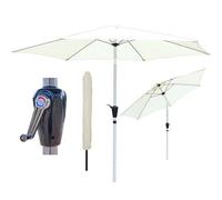 GlamHaus Tilting Garden Parasol Table Umbrella 2.7M with Crank Handle, UV40 Protection, Includes Protection Cover - Cream